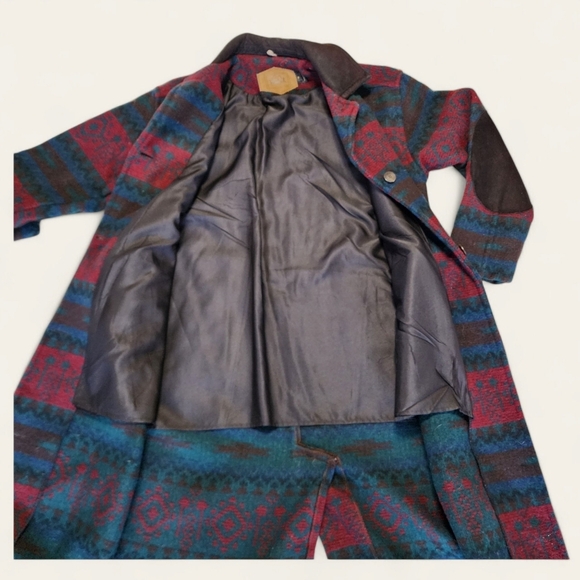 Woolrich Vintage 70s Wool Blanket Coat Duster Geometric Navajo Pattern Small - Picture 7 of 10